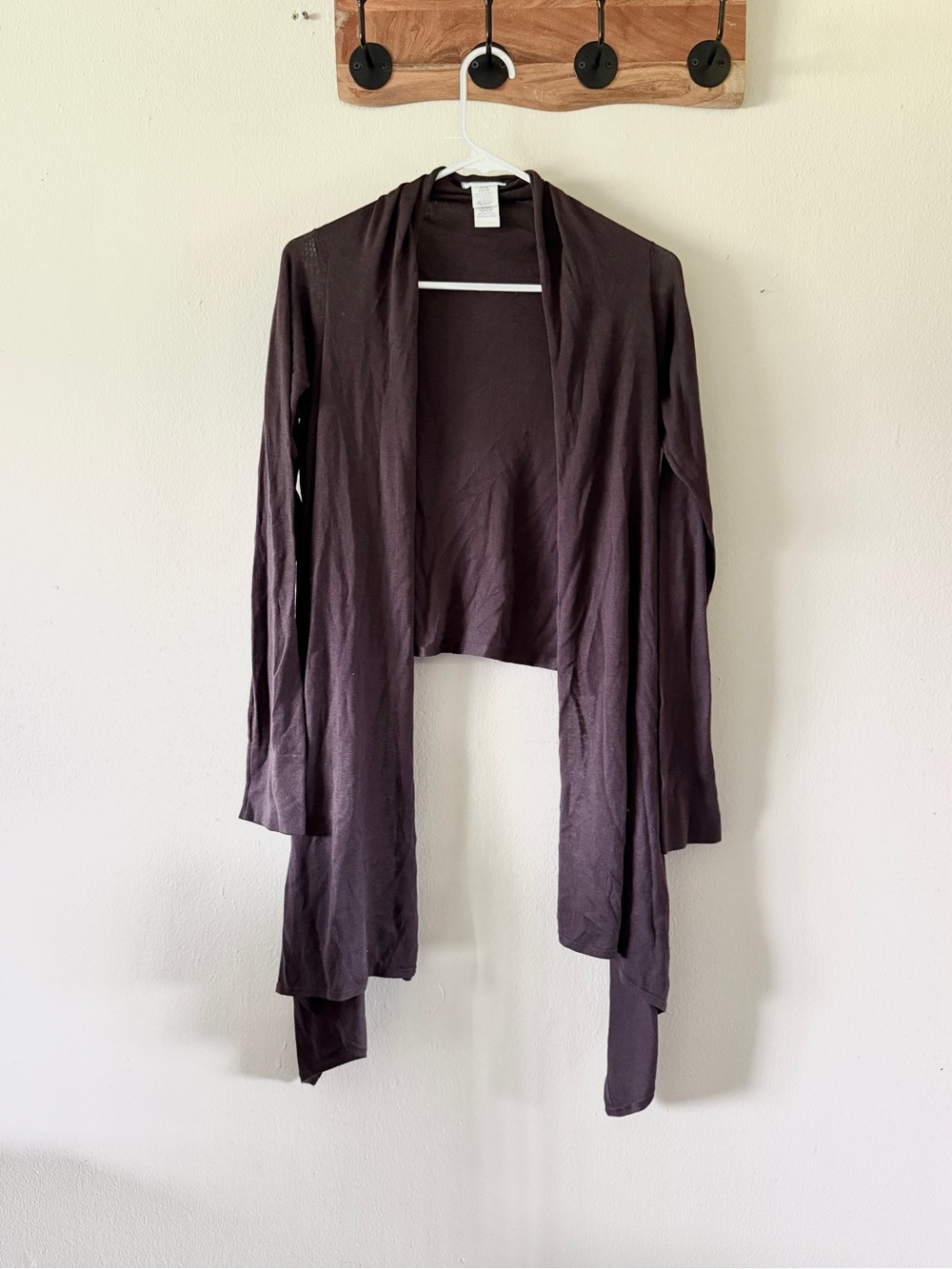 Worthington Y2K Chocolate Brown Silk Cotton Wrap Open Cardigan Sheer size S/M